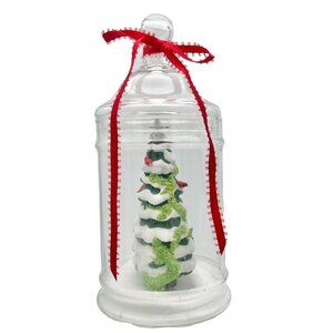 Handcrafted Christmas In A Jar Glass Dome Lid 8.5 x 4 Festive Snowy Tree Decor